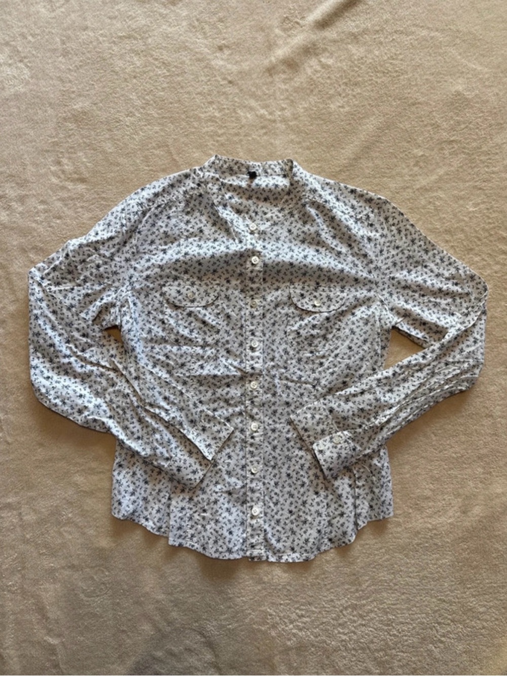 J. Crew White Button-Up Blouse with Floral Print